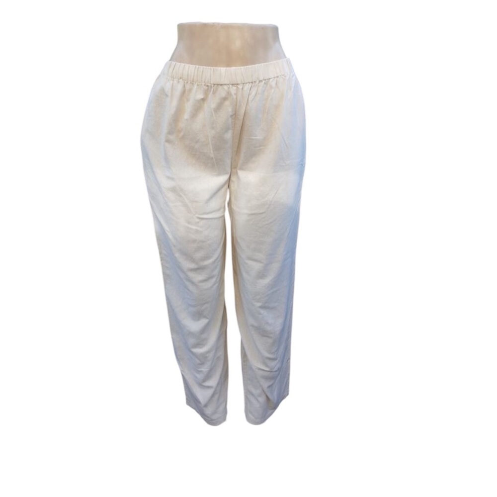 LUTAR Beige 100% Silk Pants w/ /Pockets & Elastic Waistband S